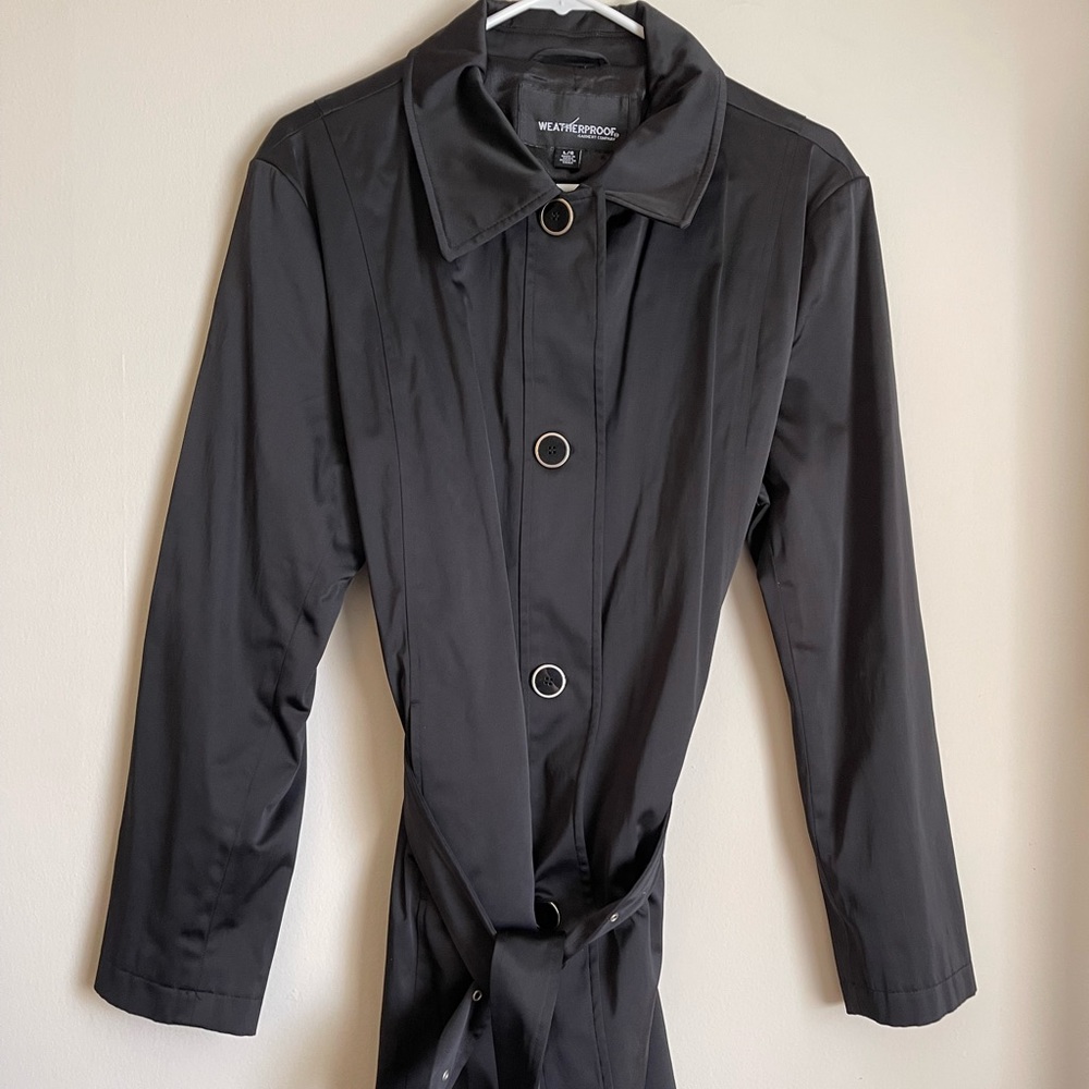 WEATHERPROOF Black Belted Trench Coat size L